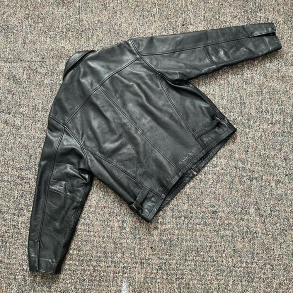 M. Julian Wilsons Mens Black Leather Biker Jacket Large Zip Up Side Buckle L - Picture 2 of 5